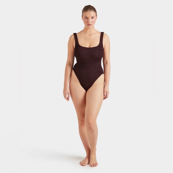 Hunza G Chocolate Brown Square Neck One Piece Swimsuit Crinkle Bikini Cocoa - Picture 13 of 13